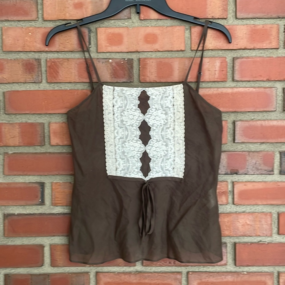 Theory Good Linen Collection Lace front tie front  Top Brown Size 2